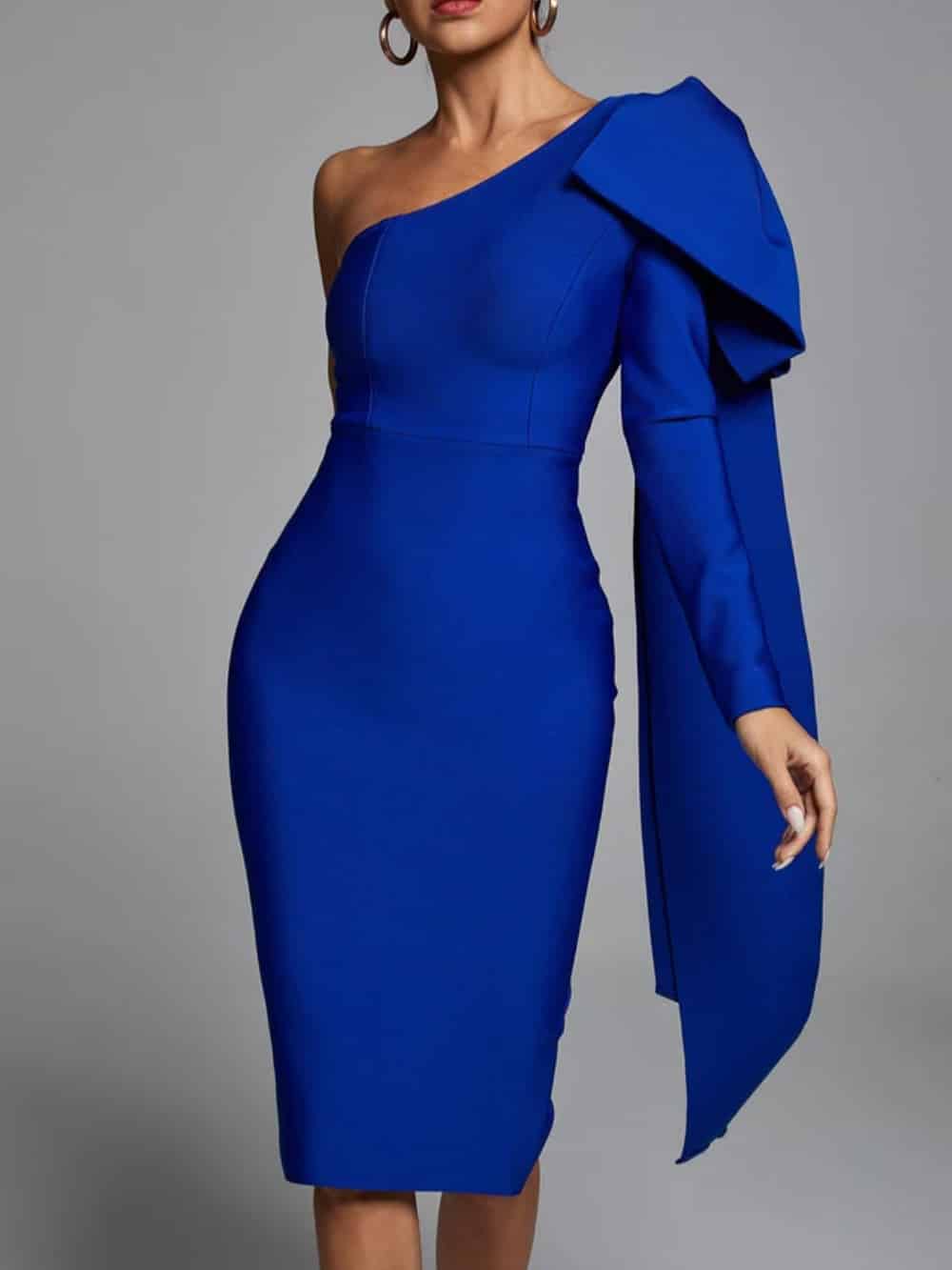 Abbey Blue One Shoulder Bandage Dress - Image 2