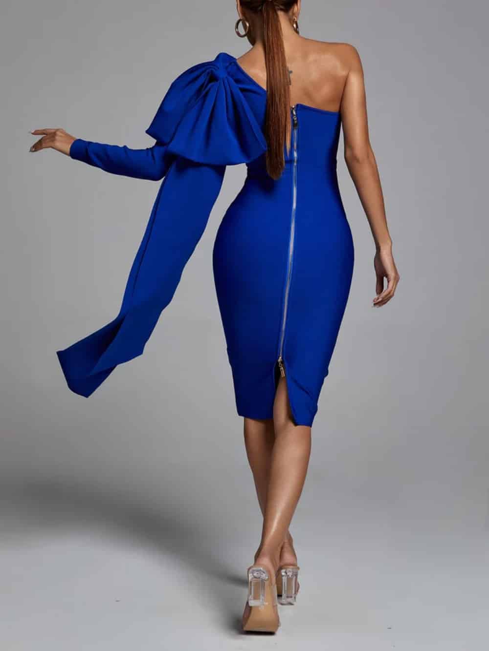 Abbey Blue One Shoulder Bandage Dress - Image 4