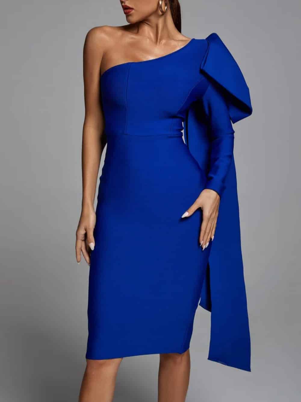 Abbey Blue One Shoulder Bandage Dress - Image 5