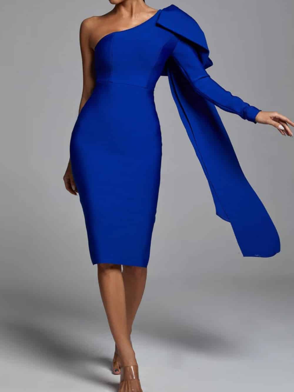 Abbey Blue One Shoulder Bandage Dress - Image 6
