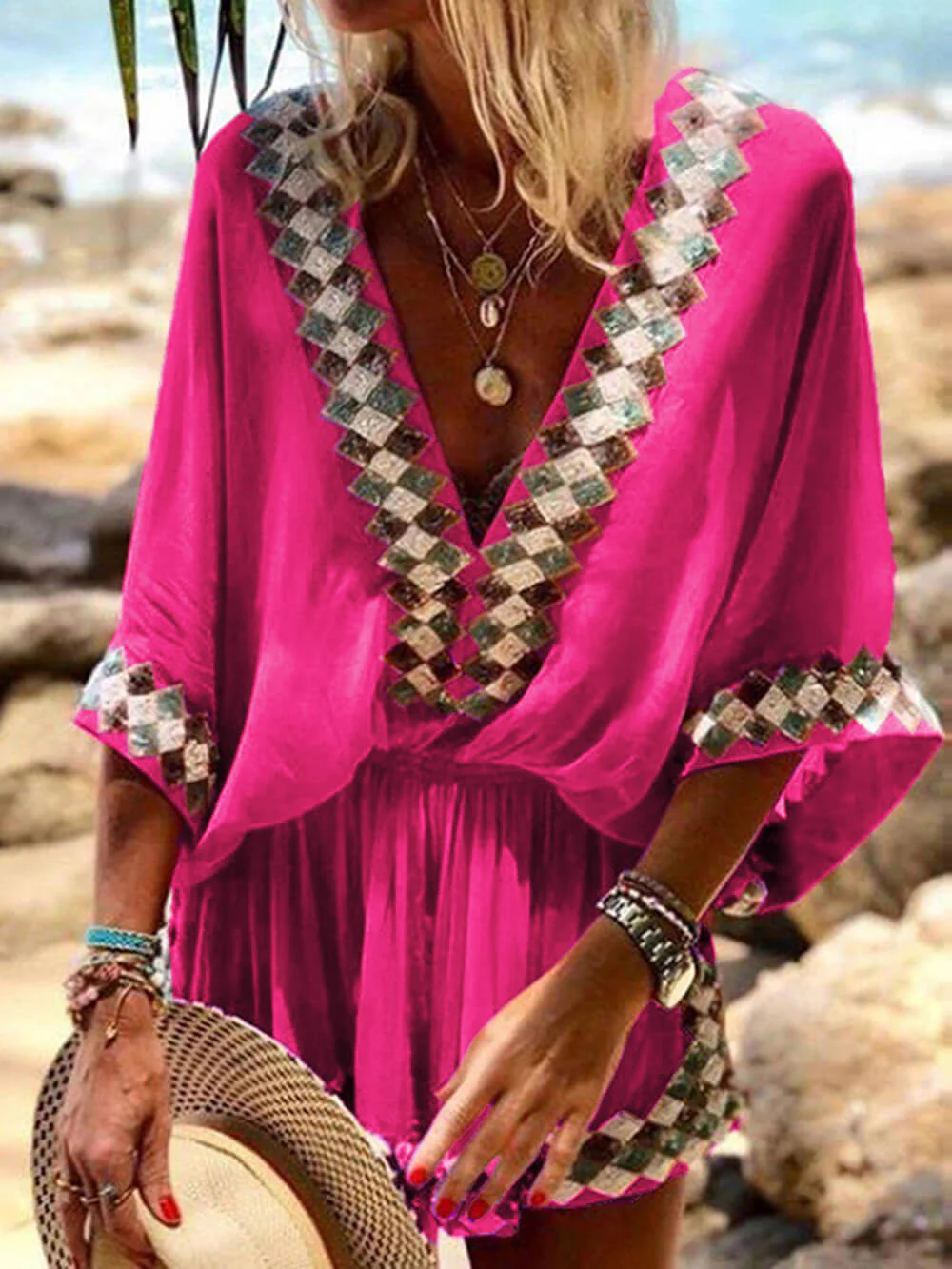 Bohemian Beach Print Kimono Romper - Image 4