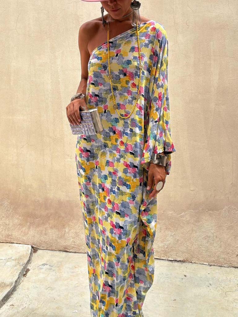 Casual Holiday Ink-dye Print Off-shoulder Maxi Dress - Image 2
