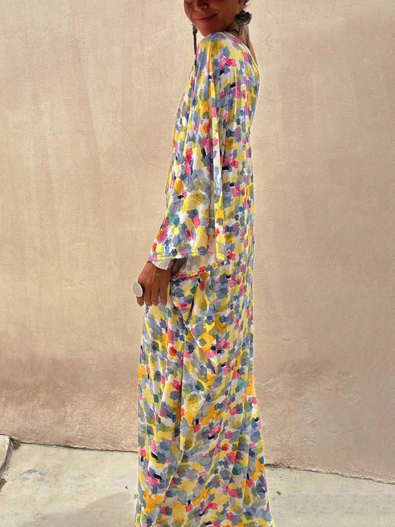 Casual Holiday Ink-dye Print Off-shoulder Maxi Dress - Image 3