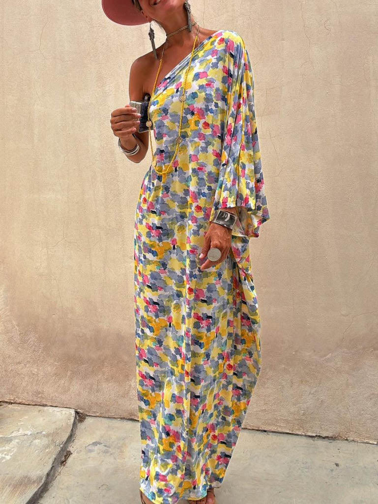 Casual Holiday Ink-dye Print Off-shoulder Maxi Dress - Image 4