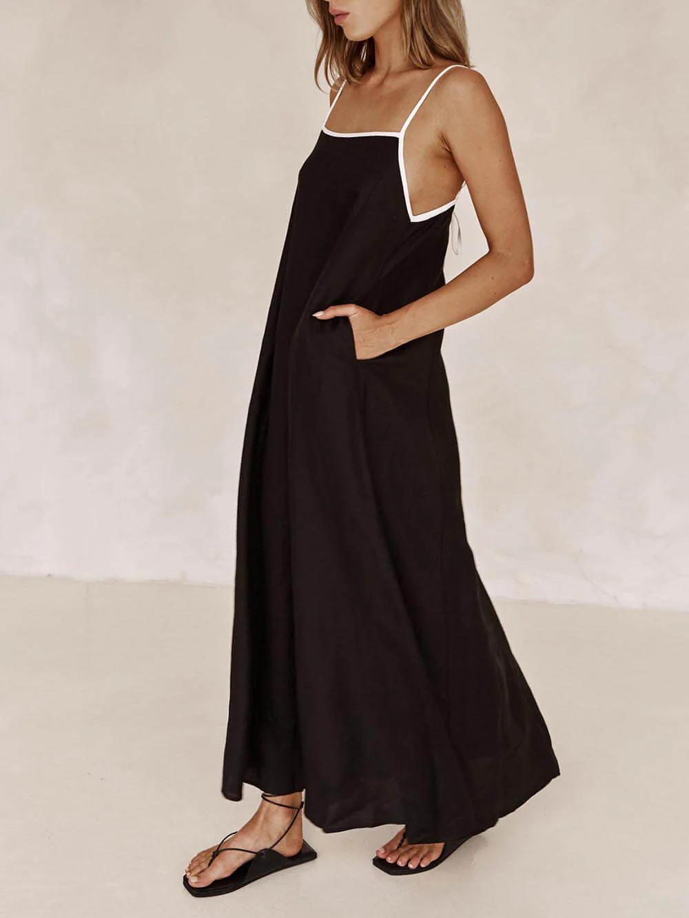 A-line Summer Vibe Contrasting Suspender Dress - Image 8