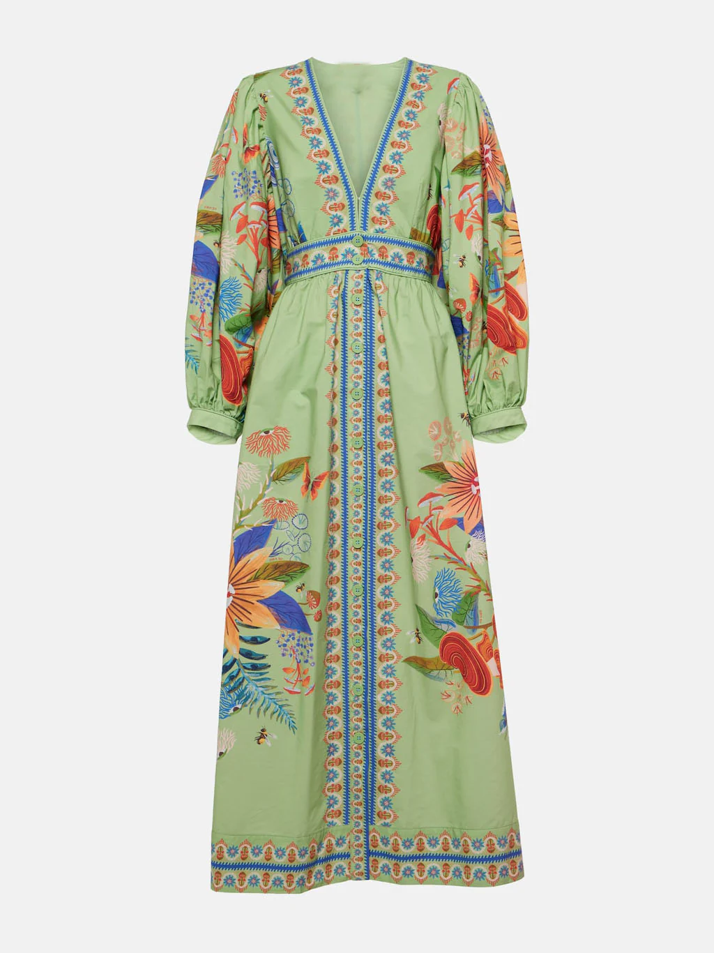 Delicate Floral V-Neck Single Breasted Midi Dress - Image 2
