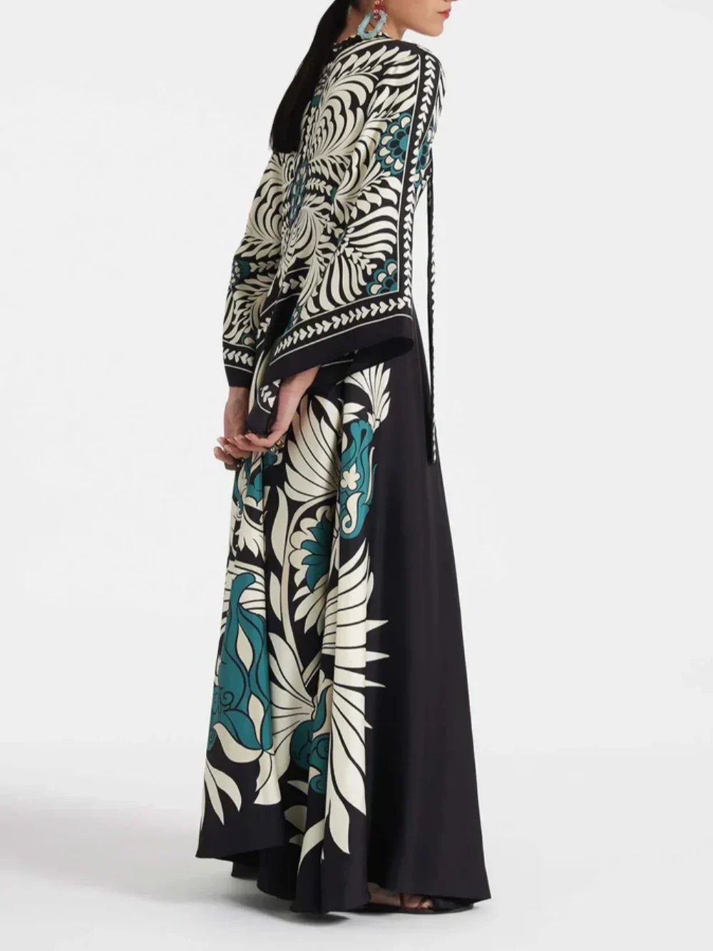 Elegance Floral Print Waterfall Sleeves Maxi Dress - Image 3