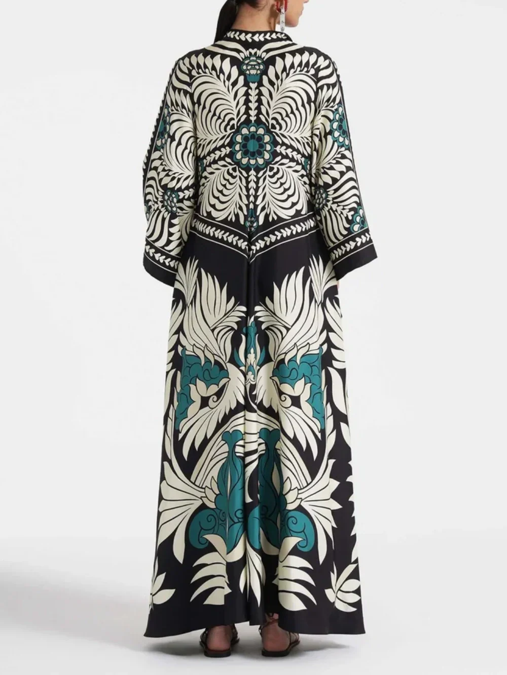 Elegance Floral Print Waterfall Sleeves Maxi Dress - Image 4