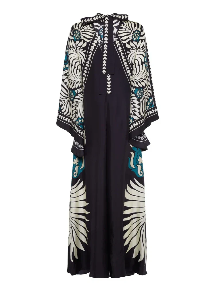 Elegance Floral Print Waterfall Sleeves Maxi Dress - Image 5