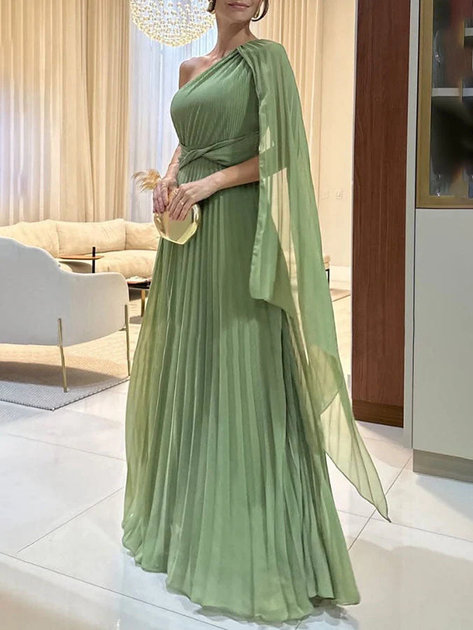 Elegant Flowing Pleated Off-the-Shoulder Maxi Dress - Image 3