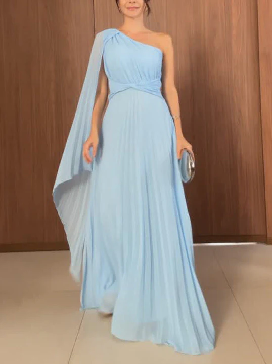 Elegant Flowing Pleated Off-the-Shoulder Maxi Dress - Image 6