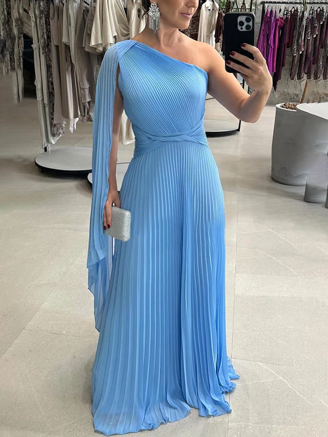 Elegant Flowing Pleated Off-the-Shoulder Maxi Dress - Image 8
