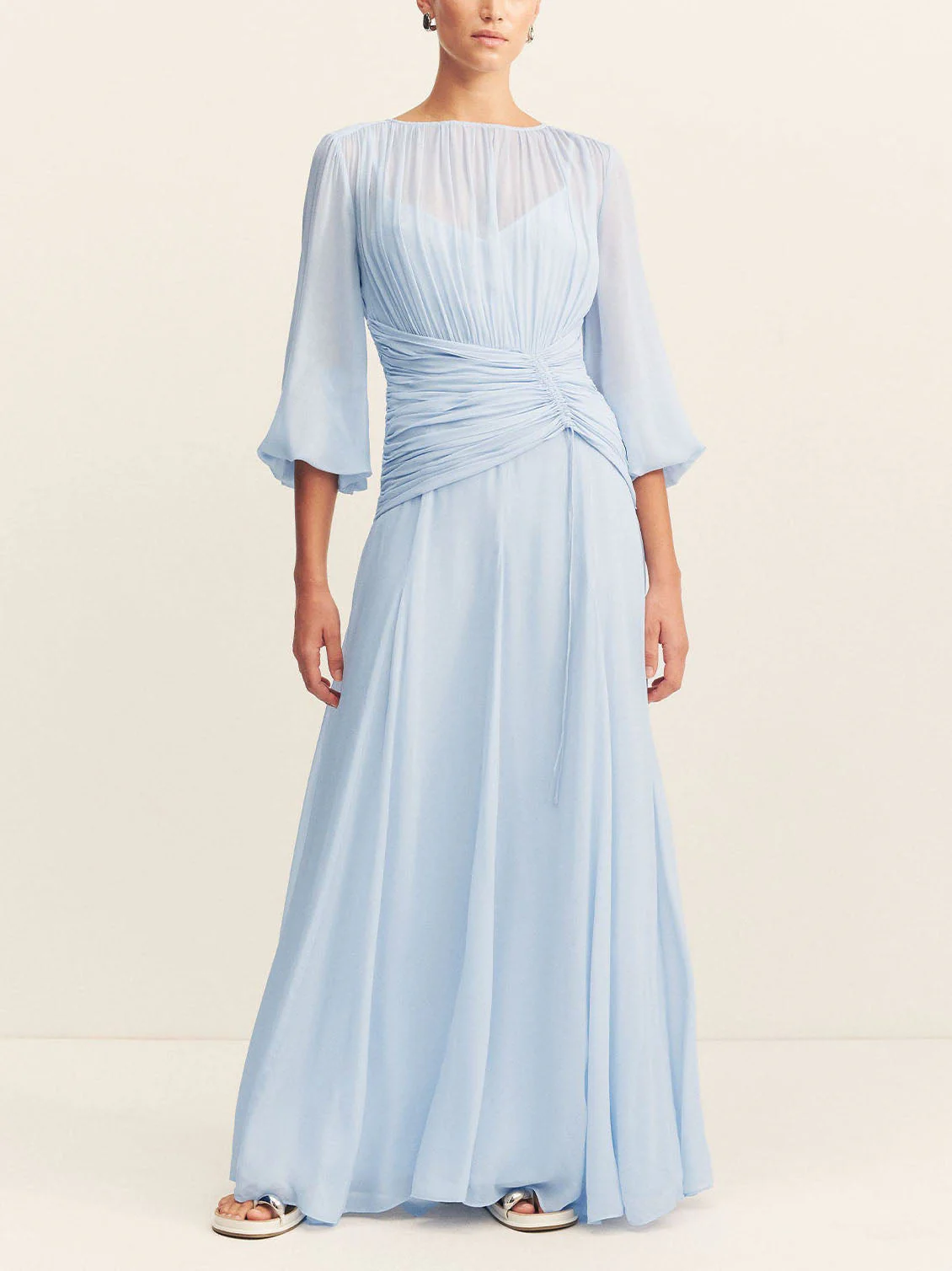 Elegant High Neck Balloon Sleeve Maxi Dress - Image 2