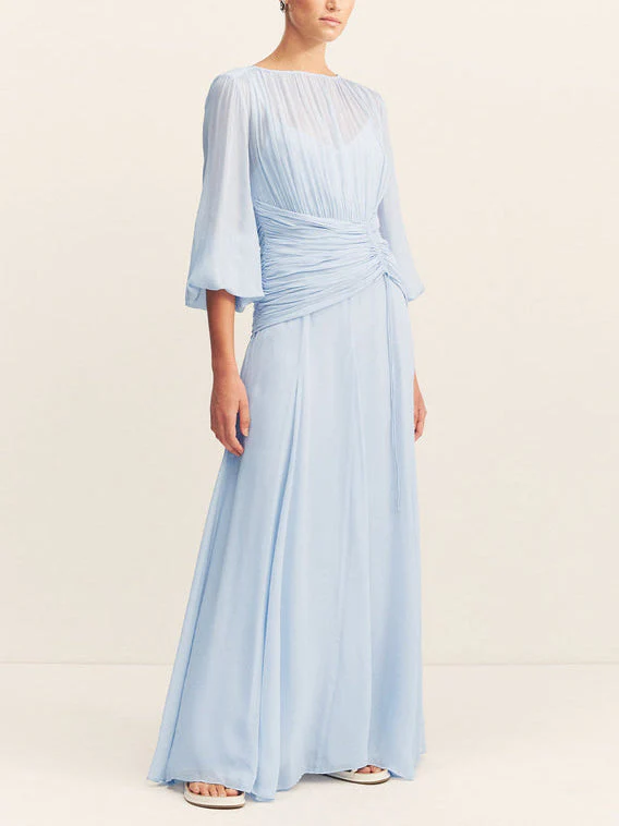 Elegant High Neck Balloon Sleeve Maxi Dress - Image 3