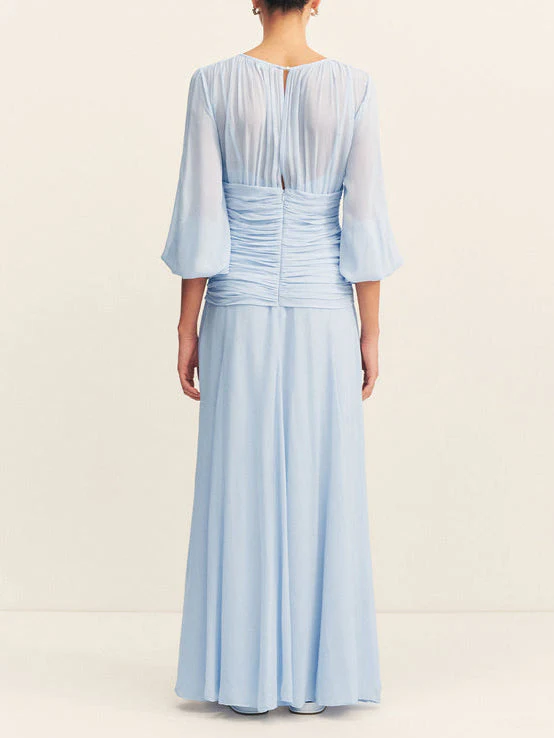 Elegant High Neck Balloon Sleeve Maxi Dress - Image 4