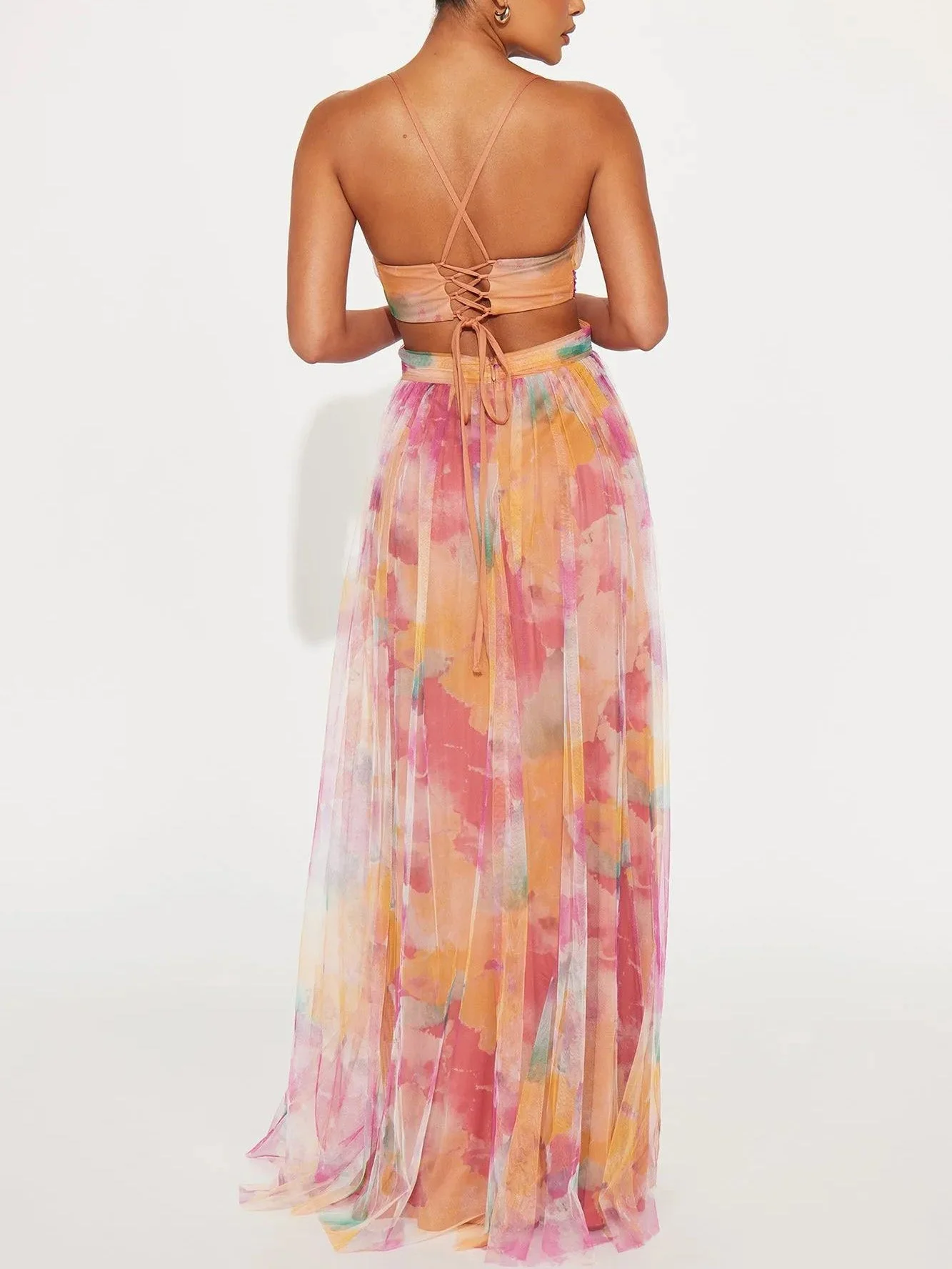 Elegant Painted Floral Print V-Neck A-Line Maxi Dress - Image 3