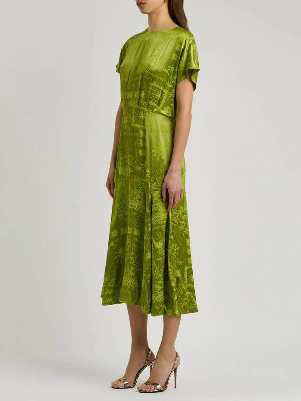 Elegant Satin Unique Jacquard Print Midi Dress - Image 2