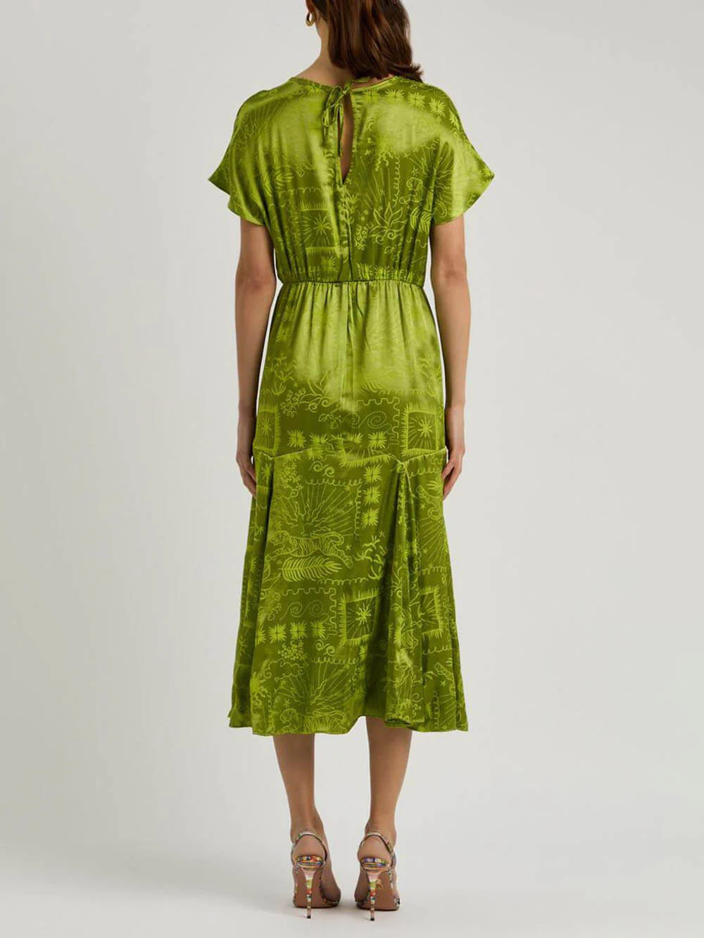 Elegant Satin Unique Jacquard Print Midi Dress - Image 3