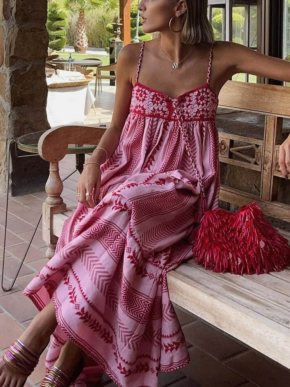 Crochet Patchwork Ethnic Style Knitted Slip Maxi Dress - Image 2