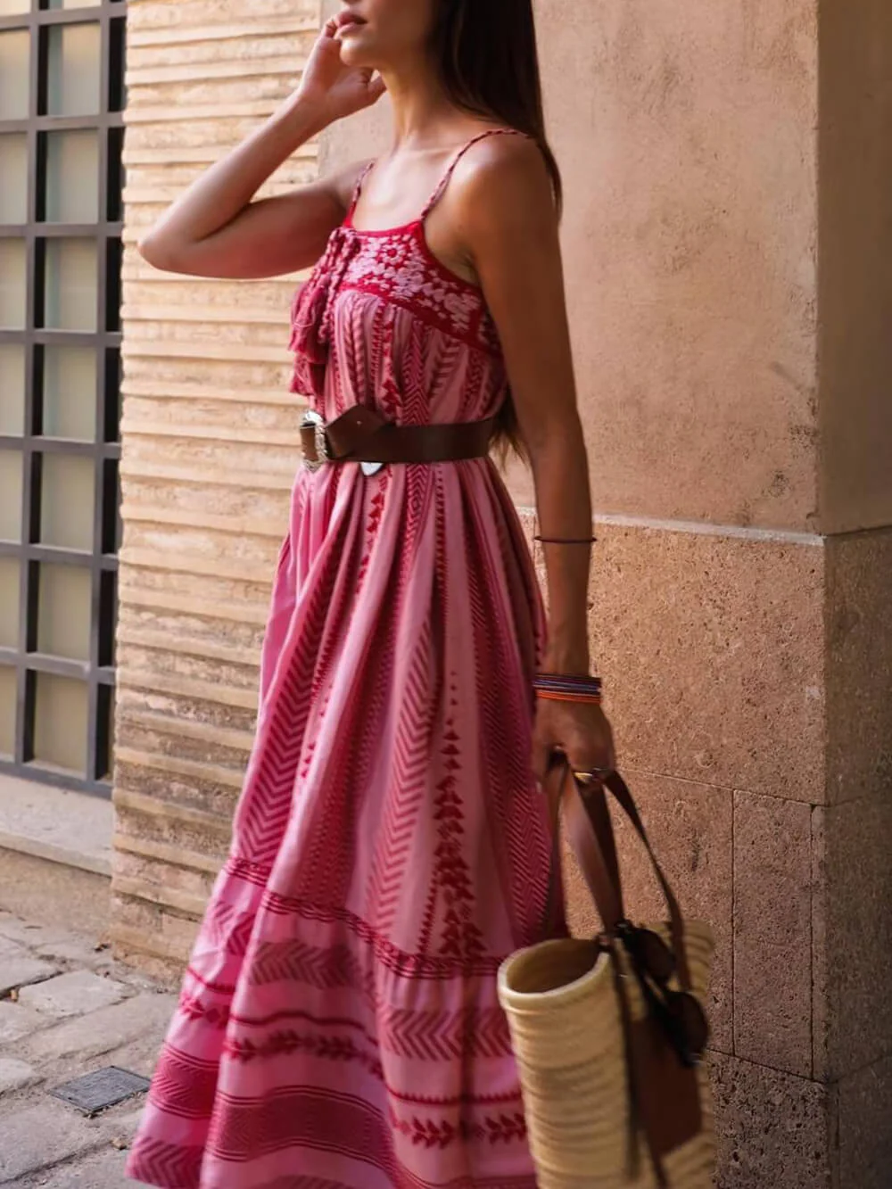 Crochet Patchwork Ethnic Style Knitted Slip Maxi Dress - Image 3