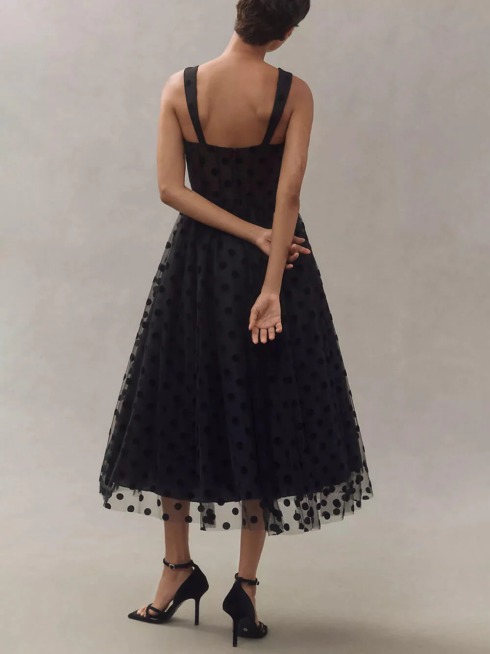Exquisite Perfect Tulle Polka Dot Sweetheart Bustier A-Line Midi Dress - Image 4