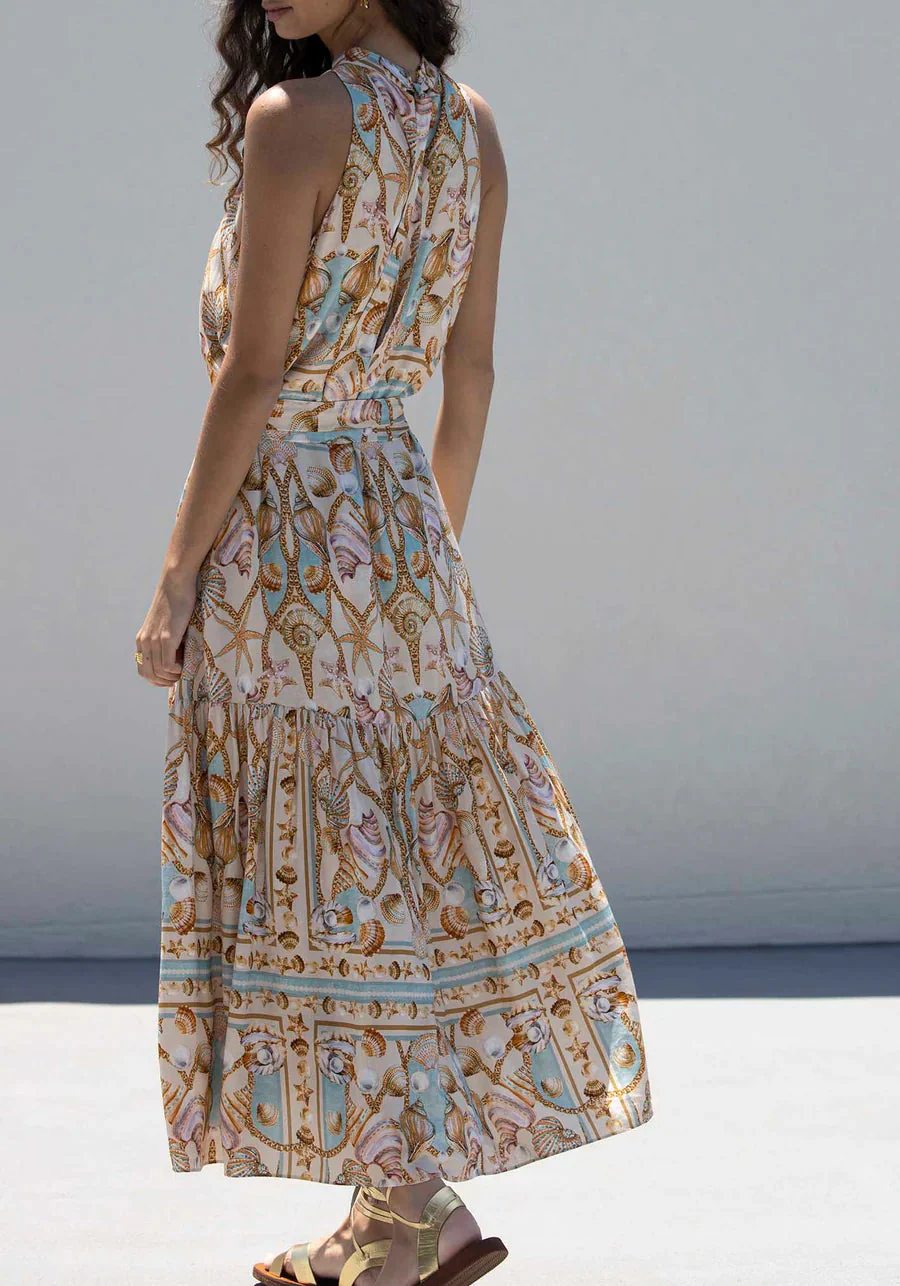 Exquisite Satin Ocean Treasure Print Maxi Dress - Image 2