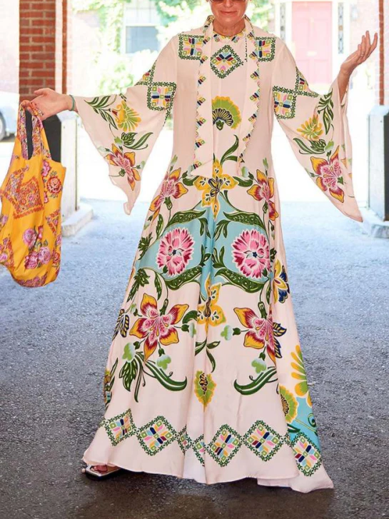 Exquisite Sunshine Floral Print Flowing Maxi Dress - Image 5
