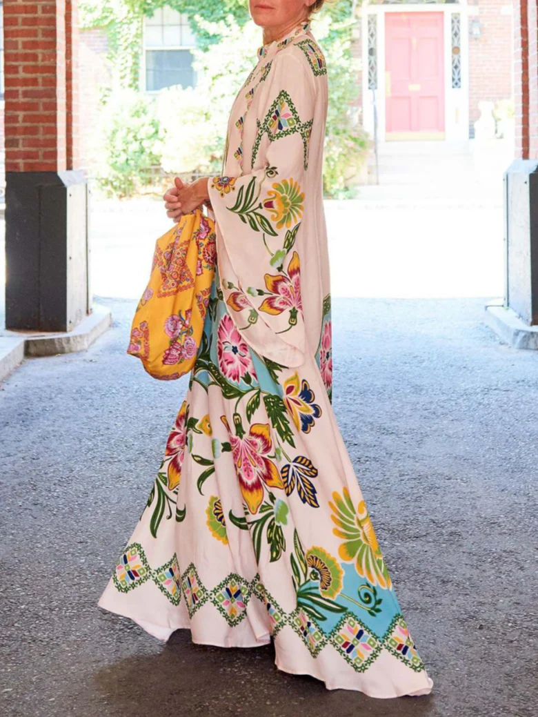 Exquisite Sunshine Floral Print Flowing Maxi Dress - Image 6