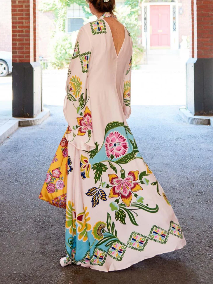 Exquisite Sunshine Floral Print Flowing Maxi Dress - Image 7