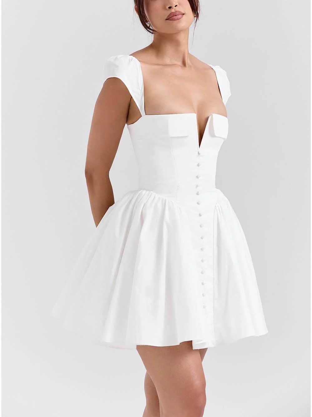 Exquisite V-Neck Pleated Waist Mini Dress - Image 6