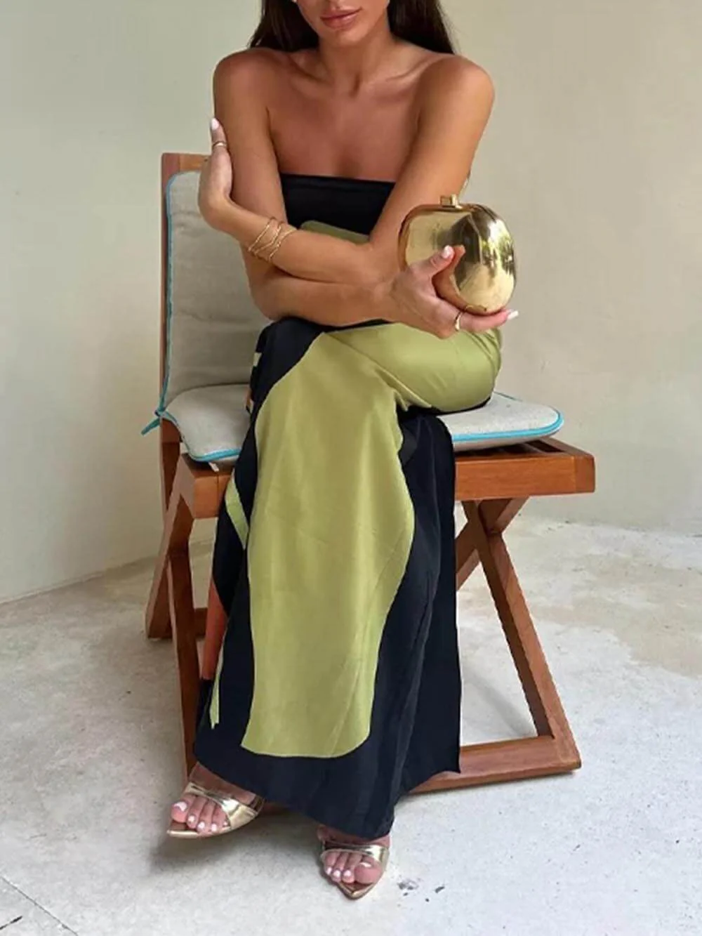 Off Shoulder Fashion Contrast Sleeveless Printed Maxi Dress - Image 2