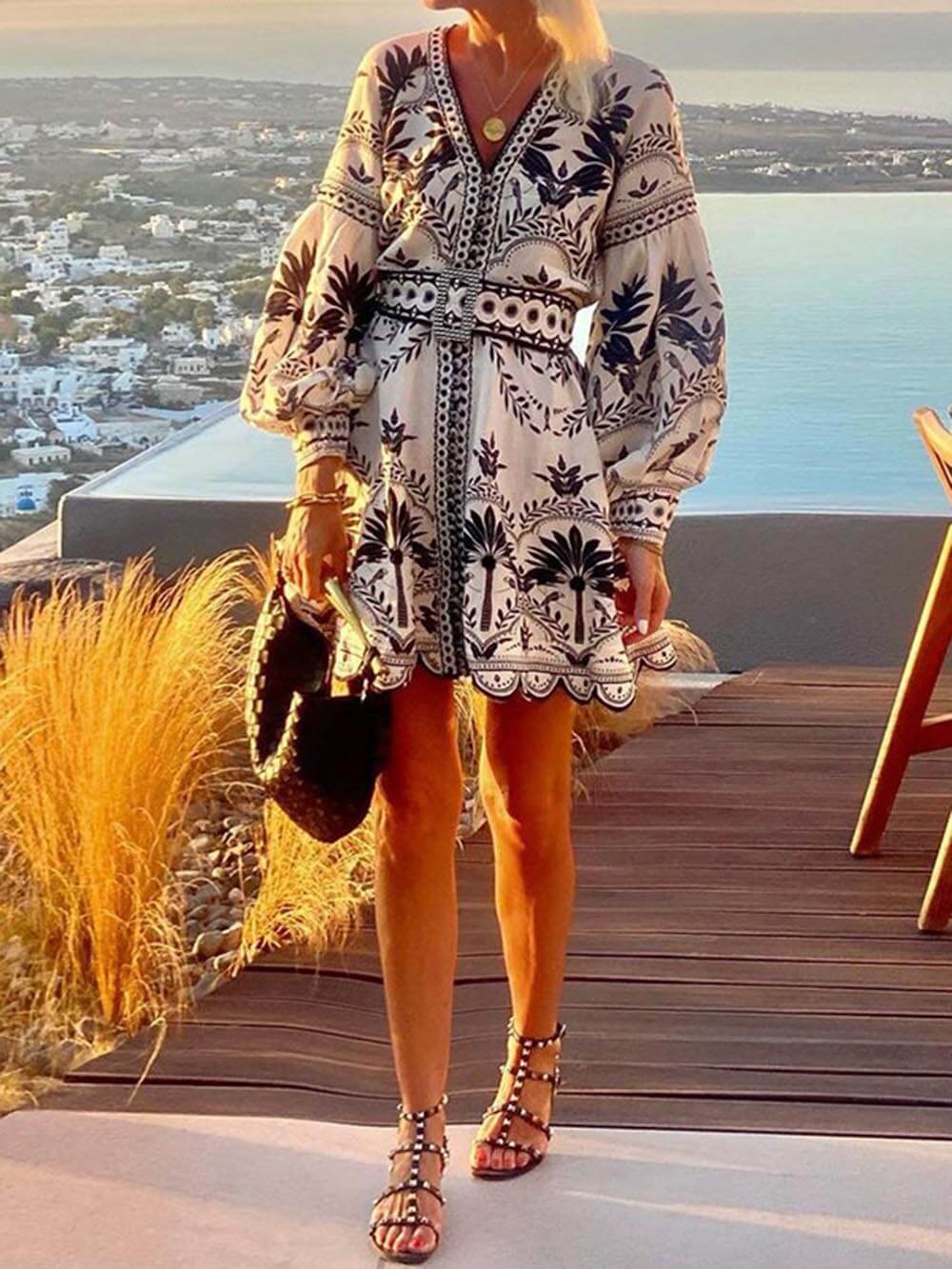 Fashion Printed Beach Loose Mini Dress - Image 2