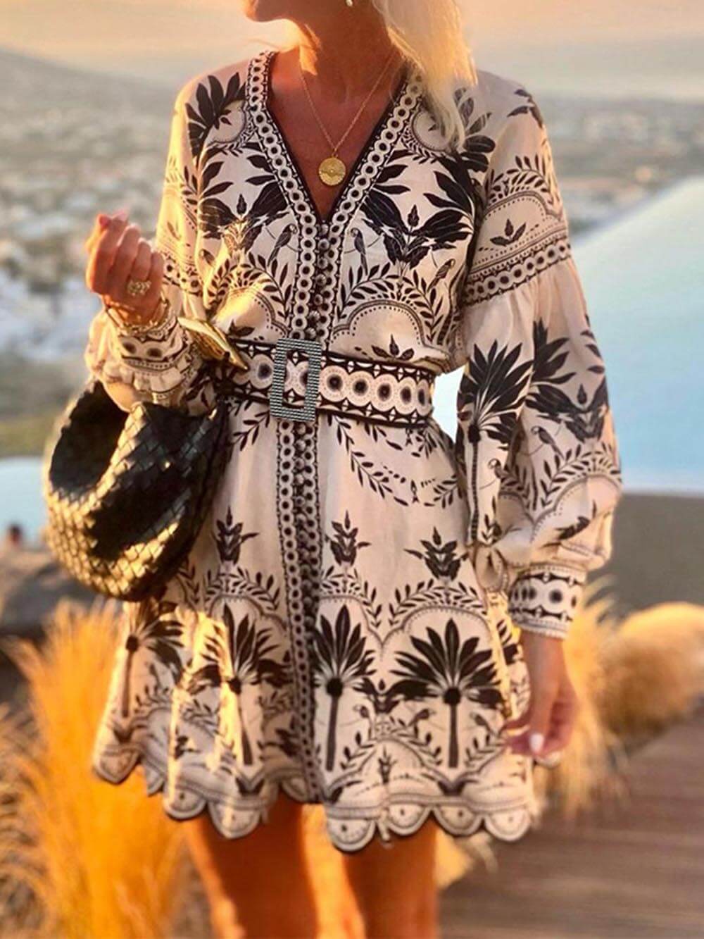 Fashion Printed Beach Loose Mini Dress - Image 4