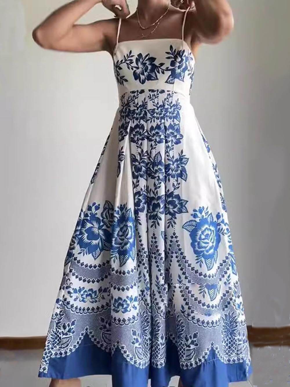Ethnic Floral Print Back Smocked Loose Midi Dress - Image 3