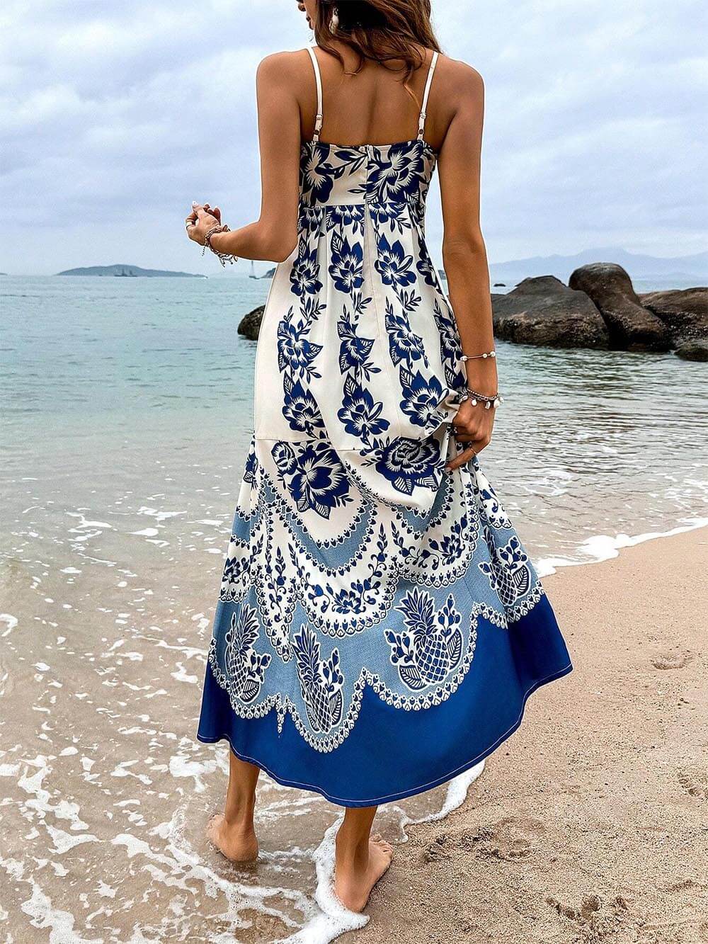 Ethnic Floral Print Back Smocked Loose Midi Dress - Image 6