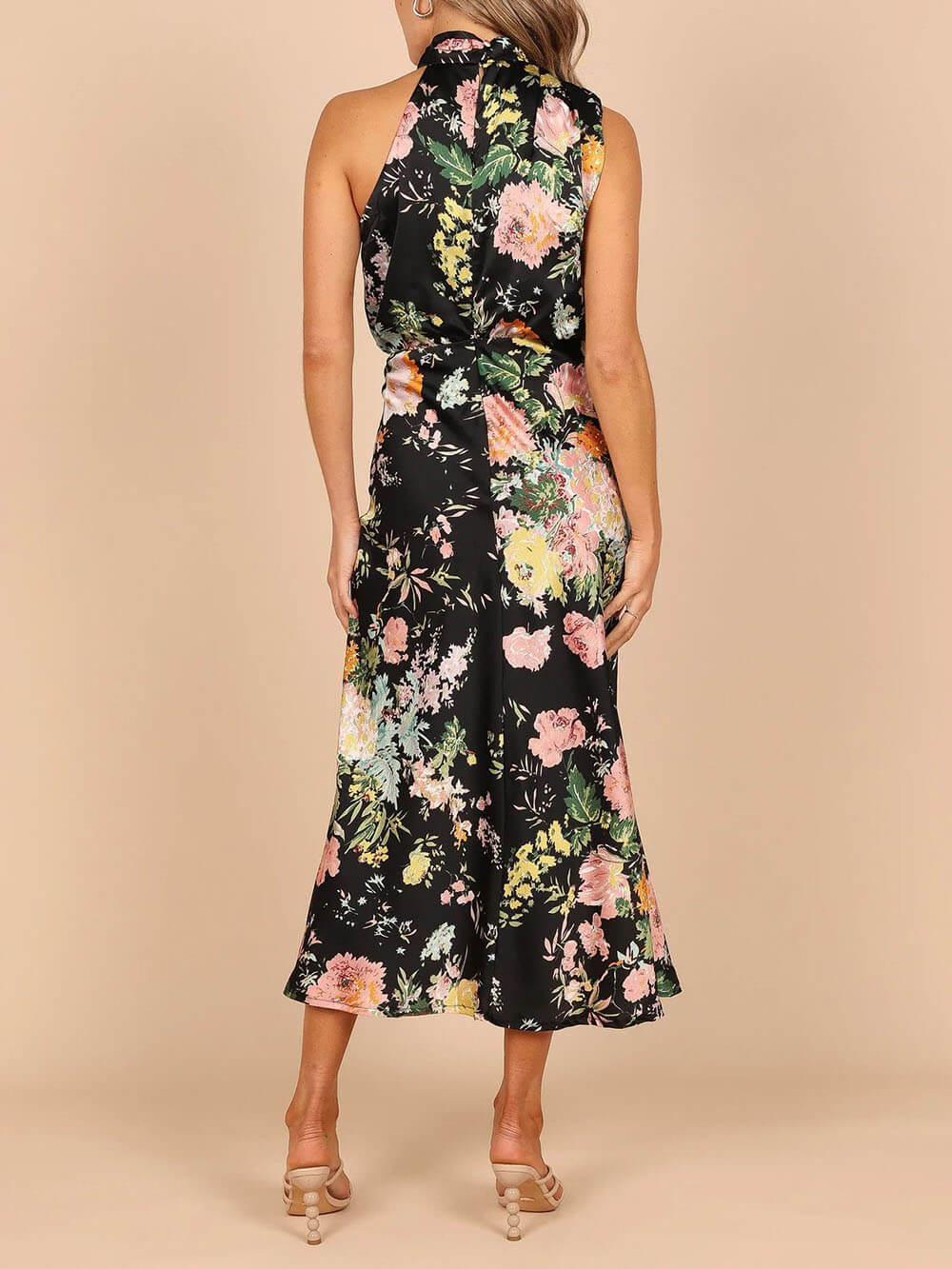 Halter Neck Floral Elastic Waist Maxi Dress - Image 10