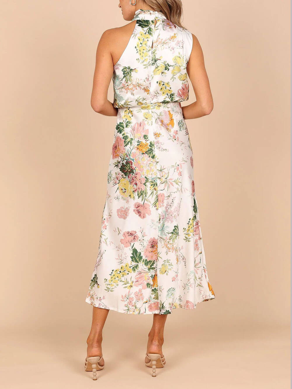 Halter Neck Floral Elastic Waist Maxi Dress - Image 5