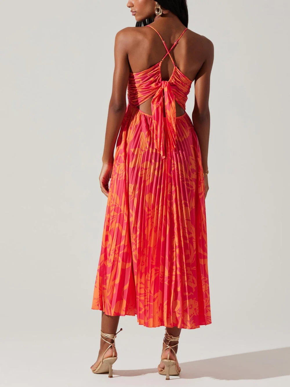 Elegant Floral Print Pleats Midi Dress - Image 2