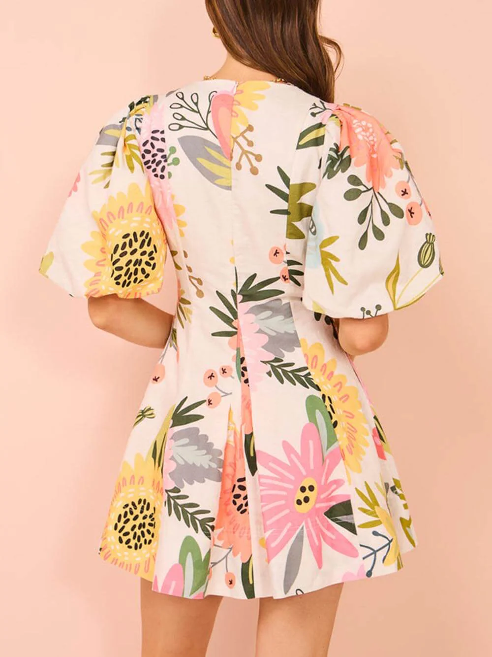 Puff Sleeve Floral Print Pocketed Mini Dress - Image 7