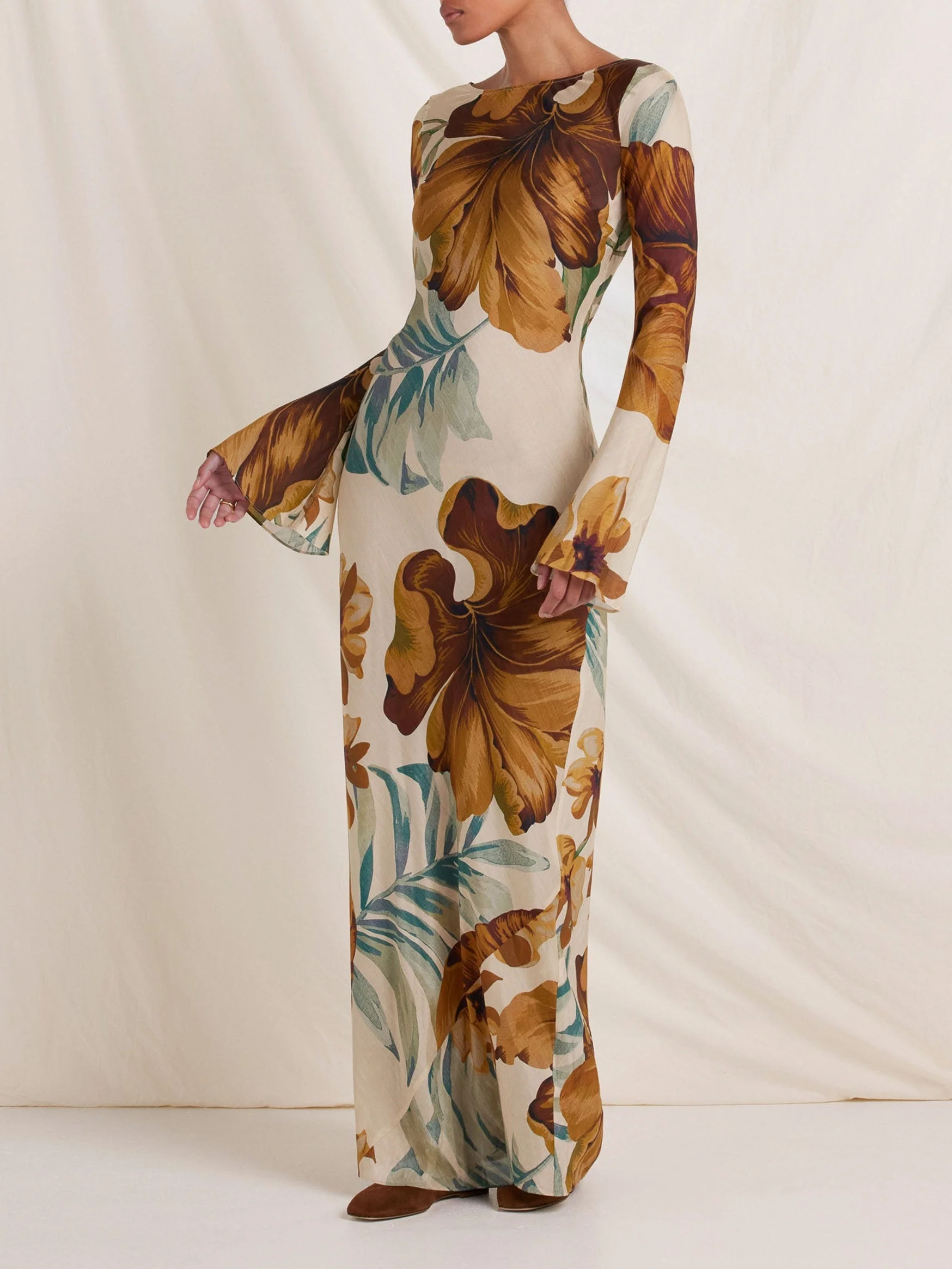Hand—Drawn Botanical Motifs Maxi Dress - Image 2