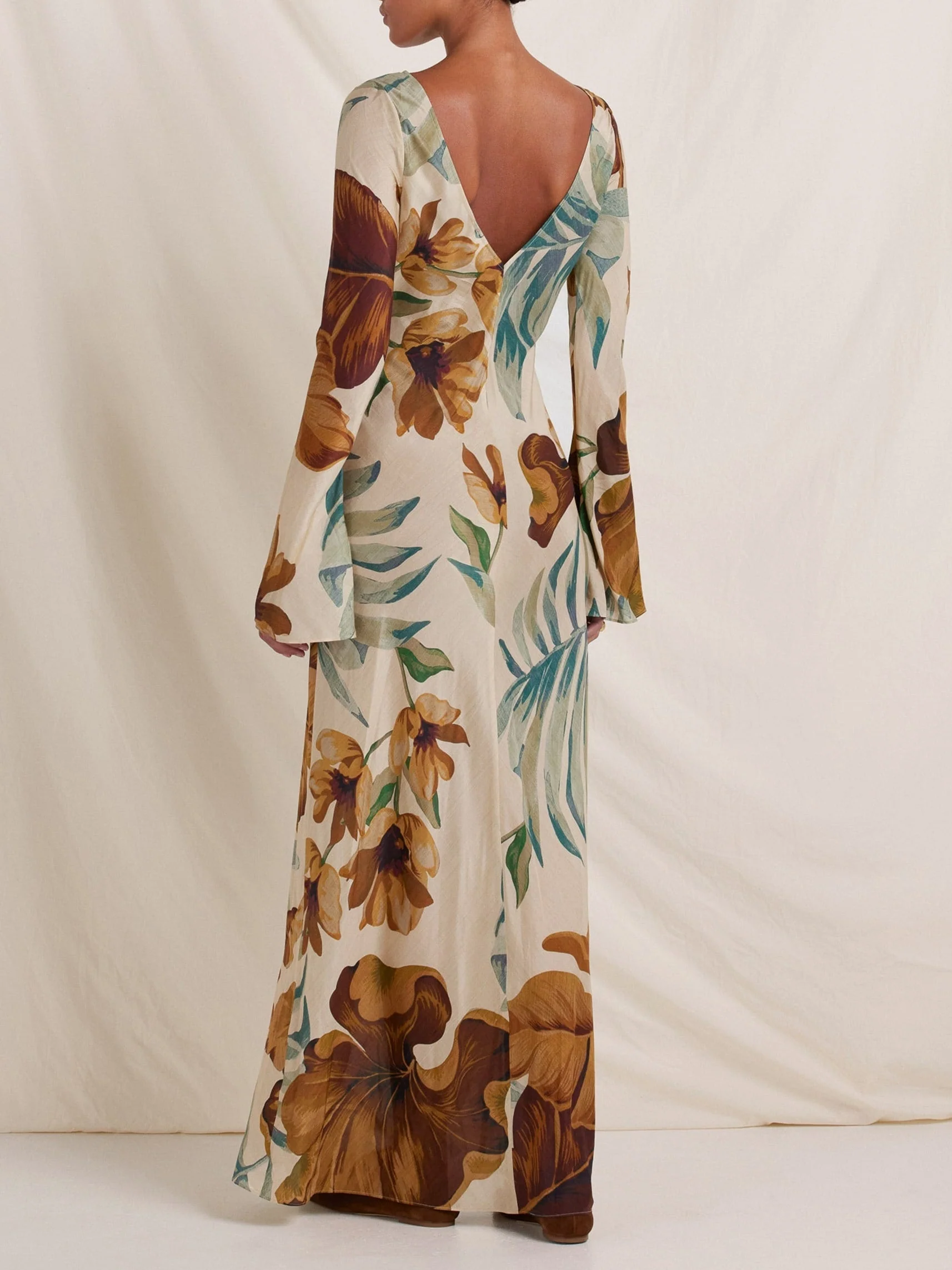 Hand—Drawn Botanical Motifs Maxi Dress - Image 5