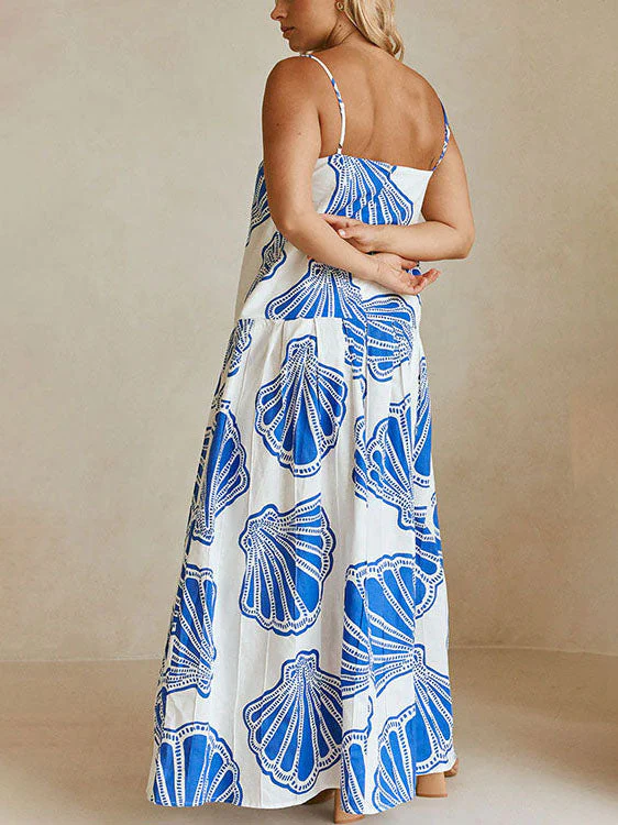 Holiday Casual Ocean Shell Print Sling Maxi Dress - Image 5