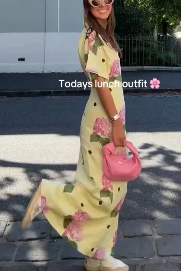 Jasmine Linen Blend Floral Polka Dot Wide Sleeve Shirt Maxi Dress - Image 4