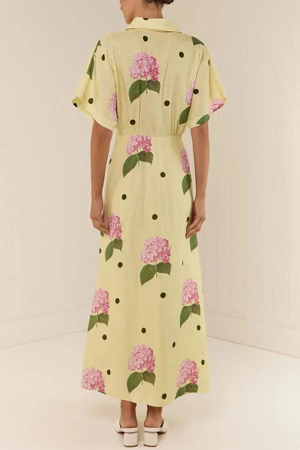Jasmine Linen Blend Floral Polka Dot Wide Sleeve Shirt Maxi Dress - Image 7