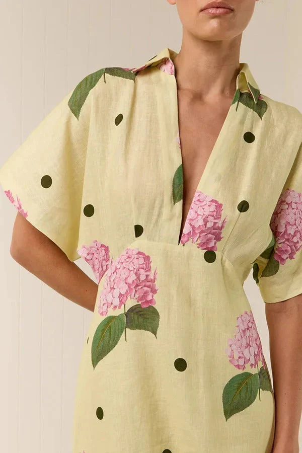Jasmine Linen Blend Floral Polka Dot Wide Sleeve Shirt Maxi Dress - Image 8