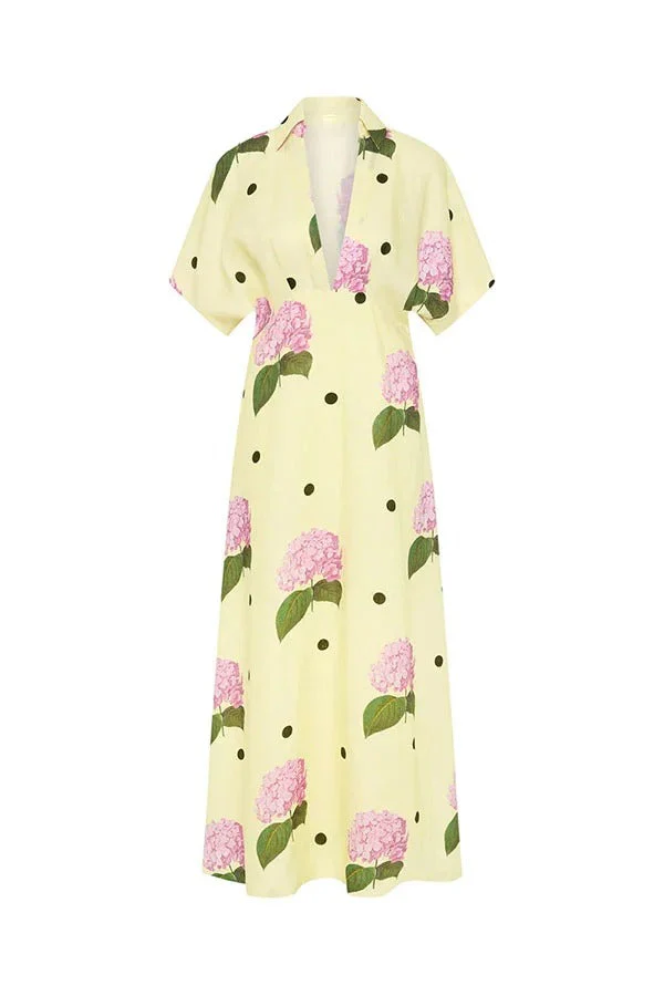 Jasmine Linen Blend Floral Polka Dot Wide Sleeve Shirt Maxi Dress - Image 9