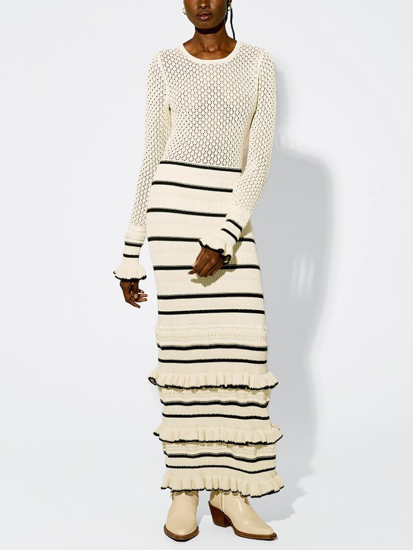 Knit Stripe Ruffle Long Sleeve Maxi Dress - Image 2