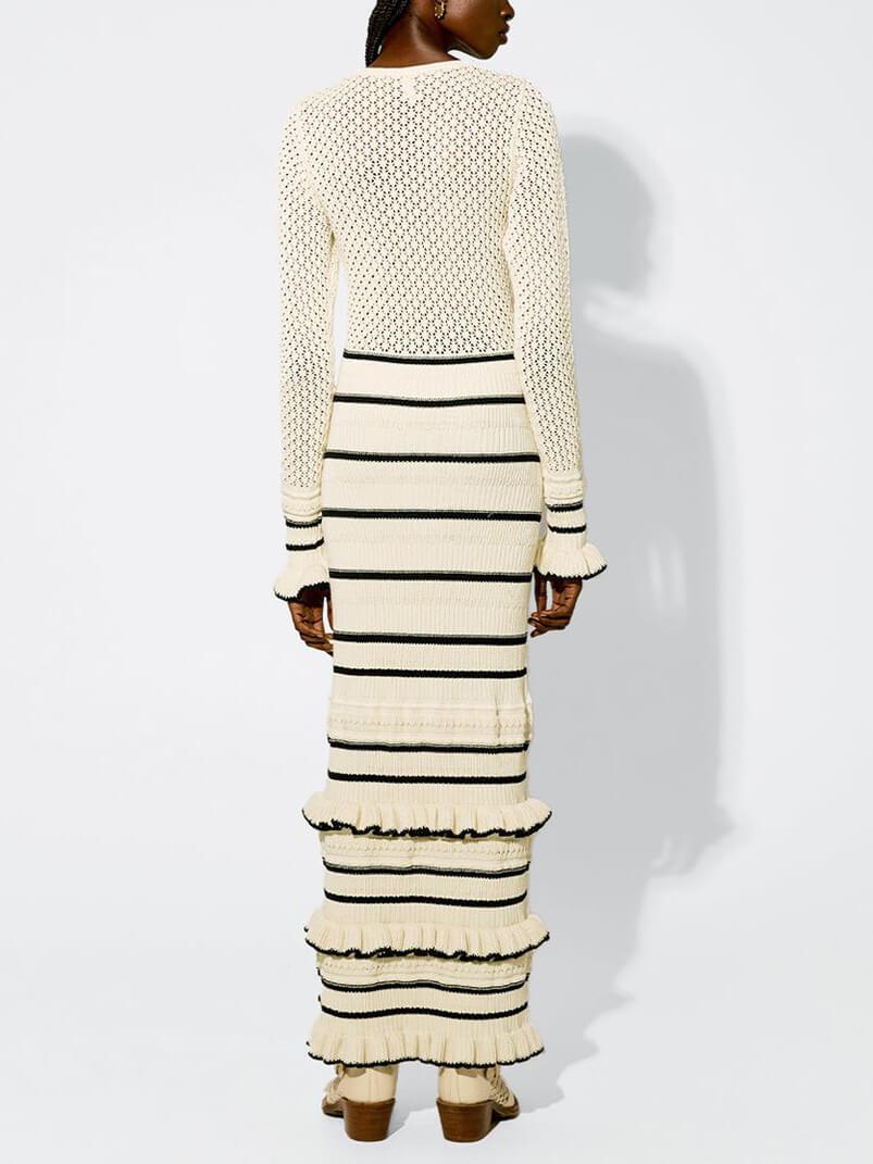 Knit Stripe Ruffle Long Sleeve Maxi Dress - Image 3