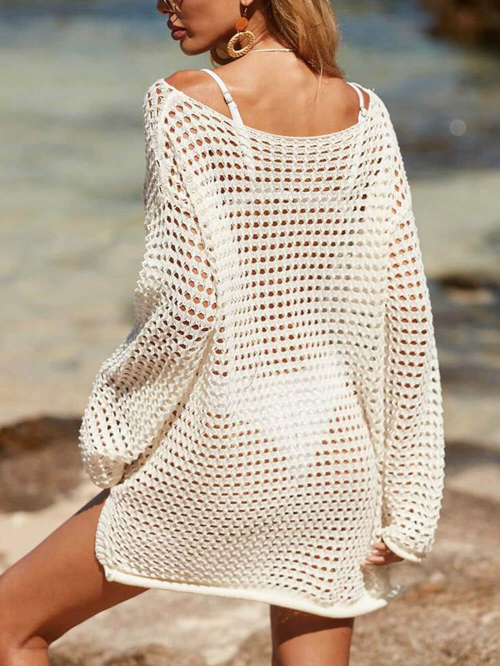 Cutout Knitted Beach Bikini Sun Protection Cover-Up - Image 2