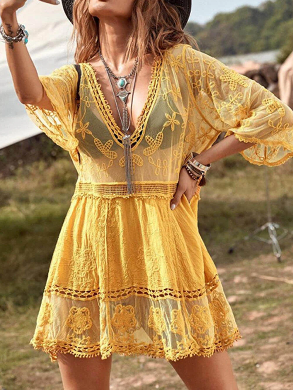Loose Lace Beach Vacation Bikini Cover-Up Dress - Image 15